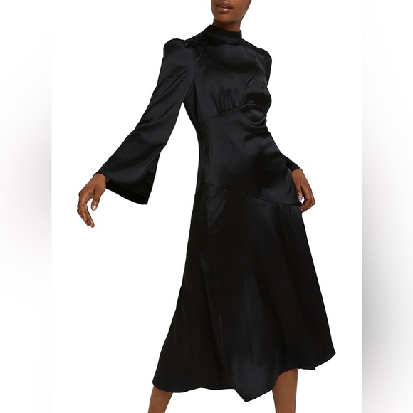 River Island Satin Highneck Split Midi Dress - Picture 2 of 8